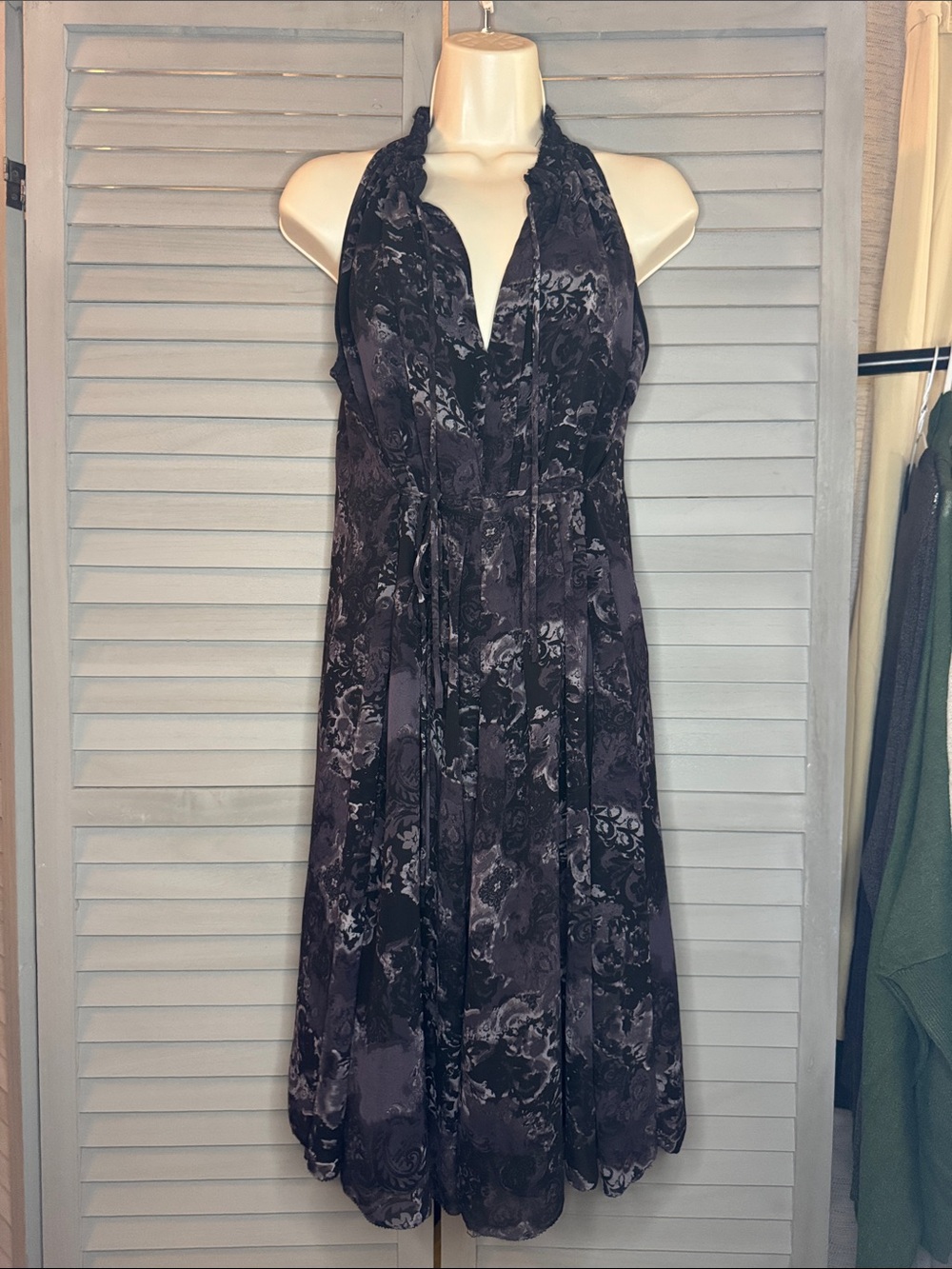 Converse One-Shoulder Floral Jacquard Dress in Deep Purple and Black